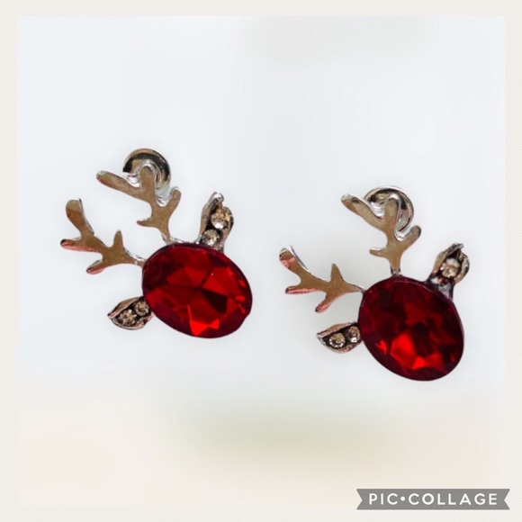 NEW HP Holiday Red Rhinestone Reindeer Earrings - Picture 1 of 4